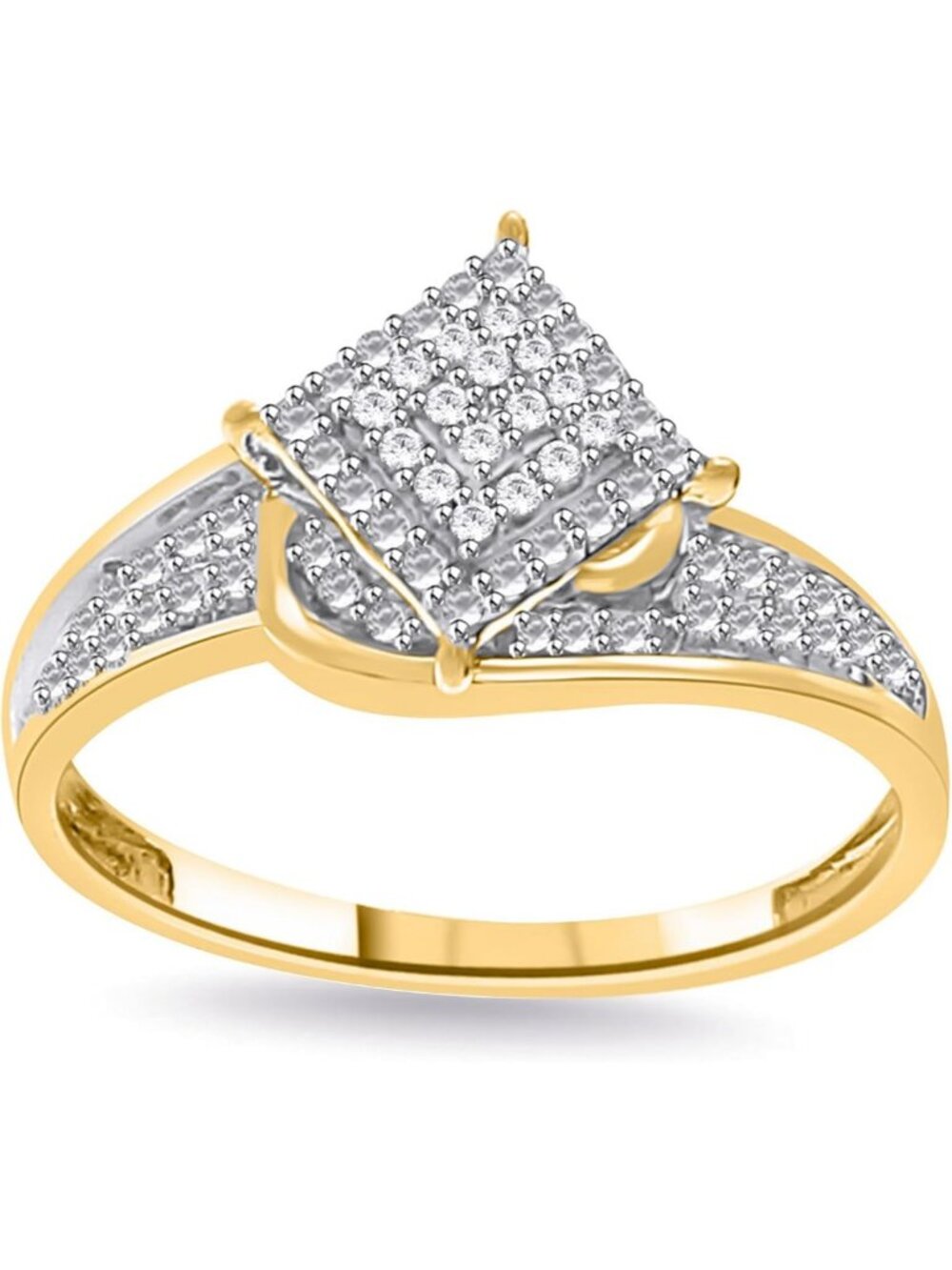 Elegant Square Frame Cluster Engagement Ring with Round Natural Diamonds for